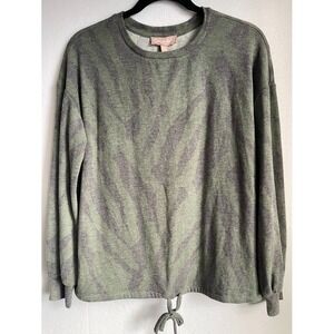 Brushed  Sweater Women Medium Green Multicolor Crew Neck Long Sleeve Pullover